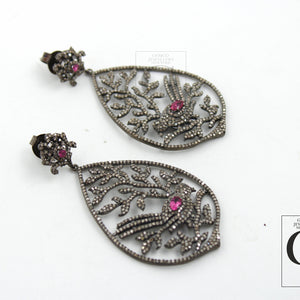 Antique Look Bird Designer Tourmaline Earring Rosecut Pave Diamond Earrings 925 Sterling Silver Handmade Silver Finish Diamond Earring