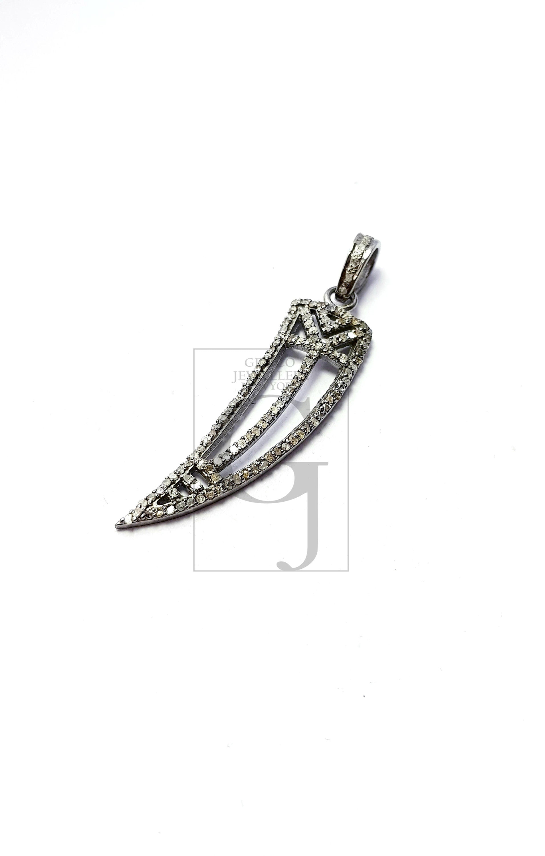 Latest design sword shaped Rosecut pave diamond pendant 925 sterling silver handmade finish diamond pendant jewelry