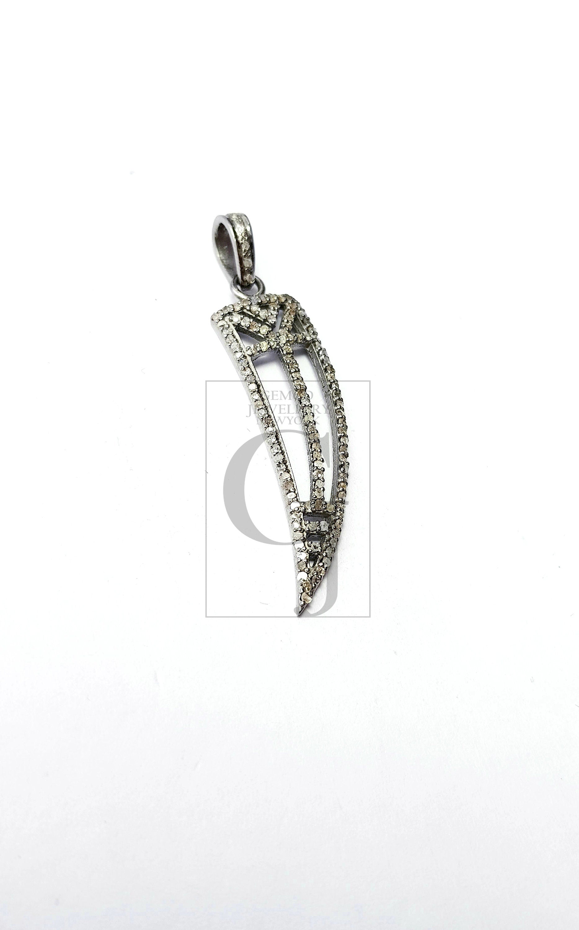 Latest design sword shaped Rosecut pave diamond pendant 925 sterling silver handmade finish diamond pendant jewelry