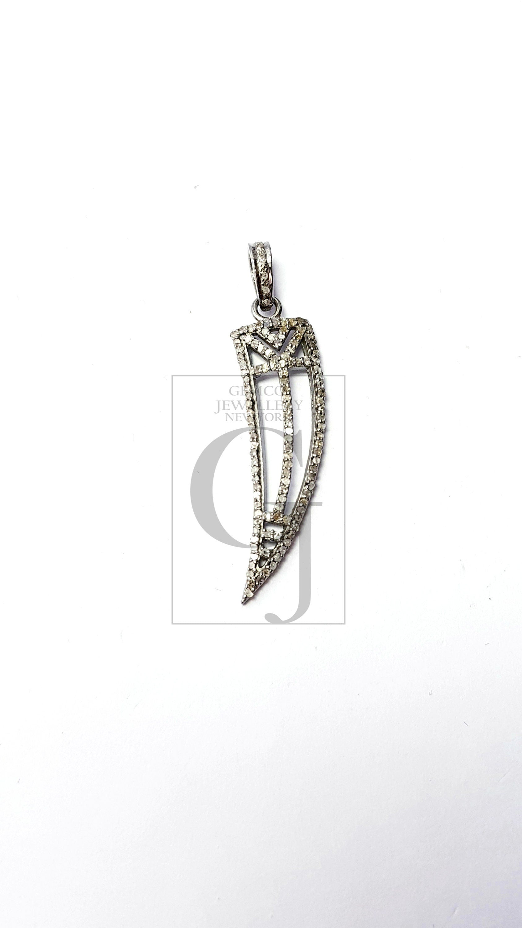 Latest design sword shaped Rosecut pave diamond pendant 925 sterling silver handmade finish diamond pendant jewelry