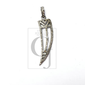 Latest design sword shaped Rosecut pave diamond pendant 925 sterling silver handmade finish diamond pendant jewelry