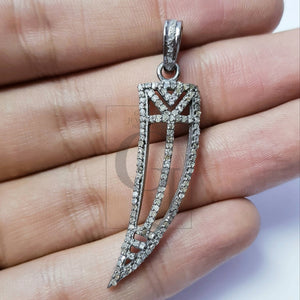 Latest design sword shaped Rosecut pave diamond pendant 925 sterling silver handmade finish diamond pendant jewelry