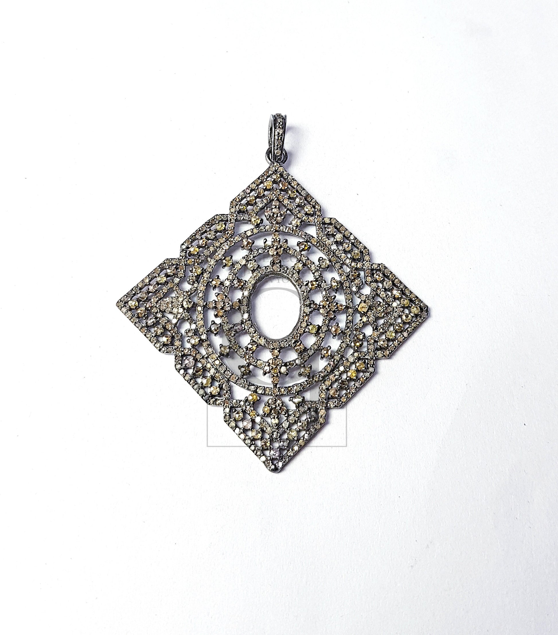 Very beautiful square geometrical design pendant Pave diamond rosecut pendant 925 sterling silver pendant handmade diamond pendant jewelry