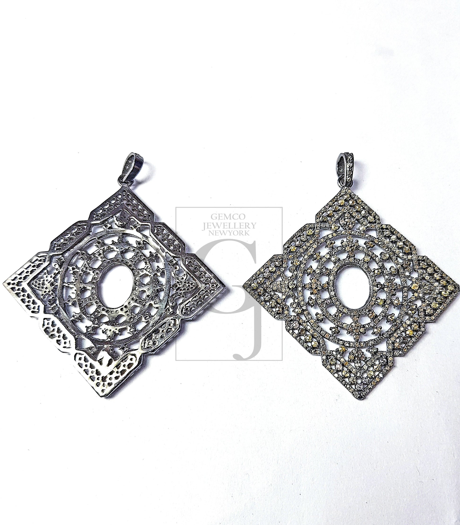 Very Beautiful Square Geometrical Design Pendant Pave Diamond Rosecut Pendant 925 Sterling Silver Pendant Handmade Diamond Pendant Jewelry