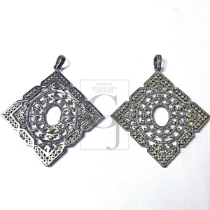 Very Beautiful Square Geometrical Design Pendant Pave Diamond Rosecut Pendant 925 Sterling Silver Pendant Handmade Diamond Pendant Jewelry