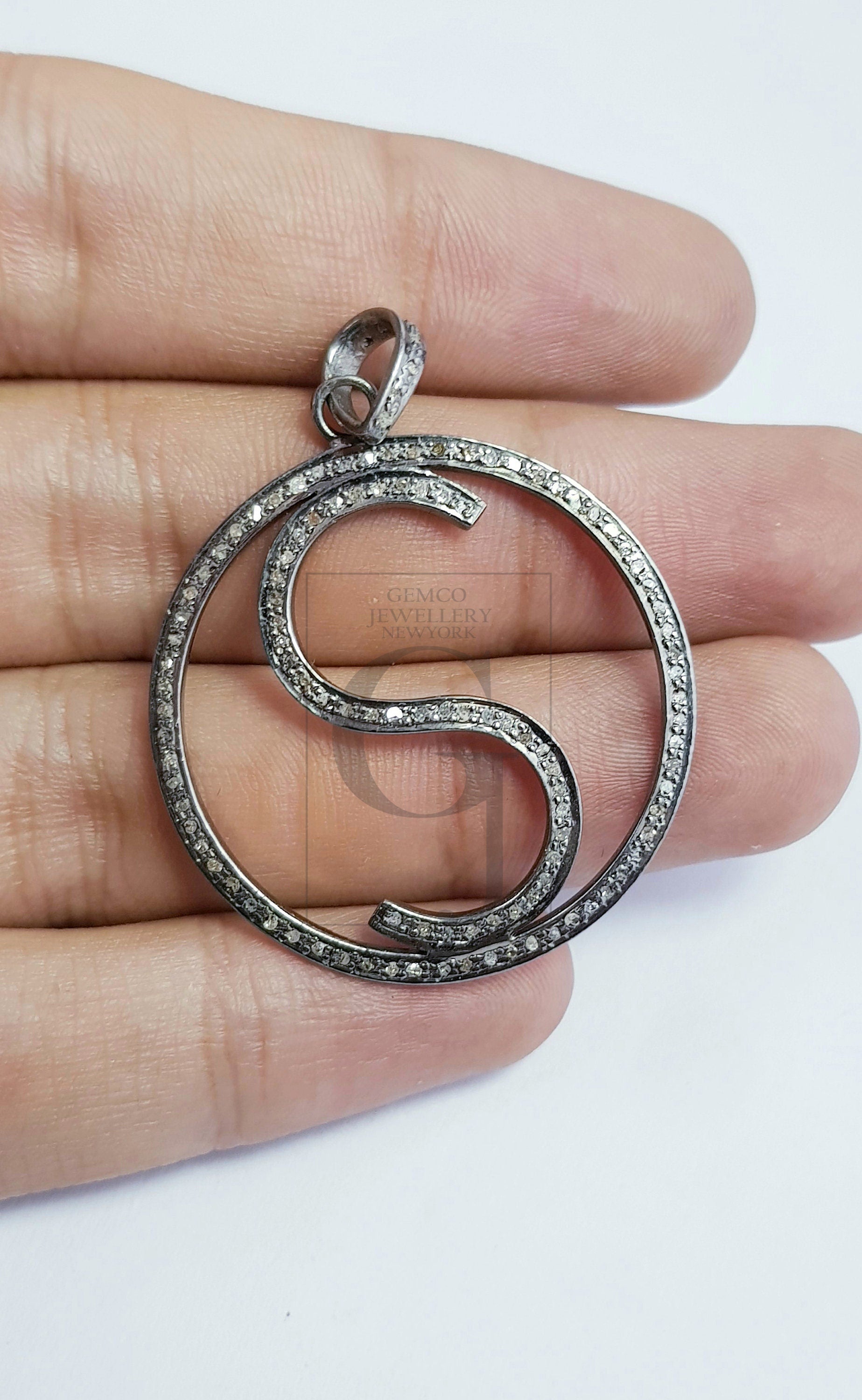 Alphabet Pendent Round Shape Designer Rosecut Pave Diamond Pendant 925 Sterling Silver Handmade  Diamond Charms A B C D E F G H I J K ....Z