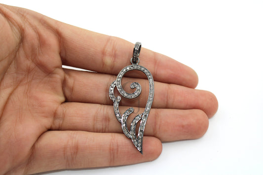 Very beautiful angle wings designer pendant Rosecut pave diamond pendant 925 sterling silver handmade finish diamond charms necklace pendant