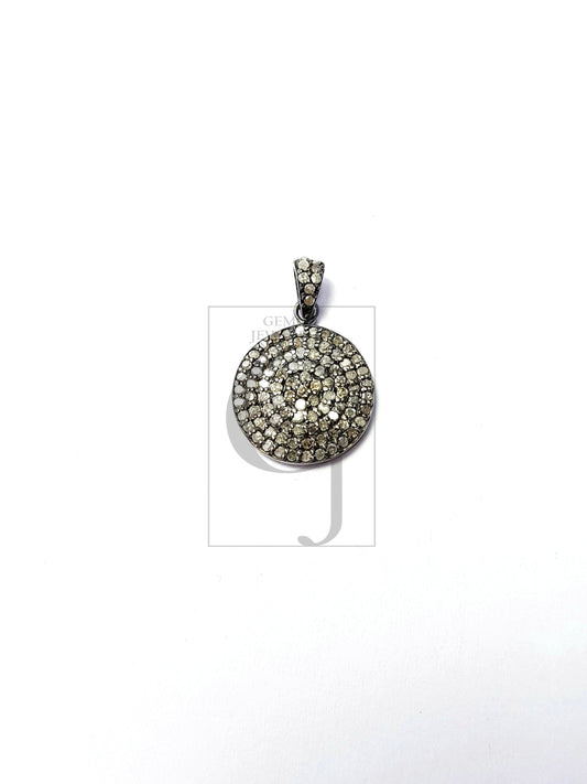 Beautiful Designer Rosecut Pave Diamond Pendant 925 Sterling Silver Handmade Finish Disk Shaped Diamond Pendant Jewelry