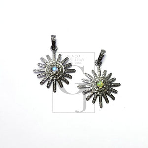 Beautiful Sunburst Antique Designer Rosecut Pave Diamond Pendant 925 Sterling Silver Handmade Finish Opal/Moonstone Diamond Pendant Jewelry