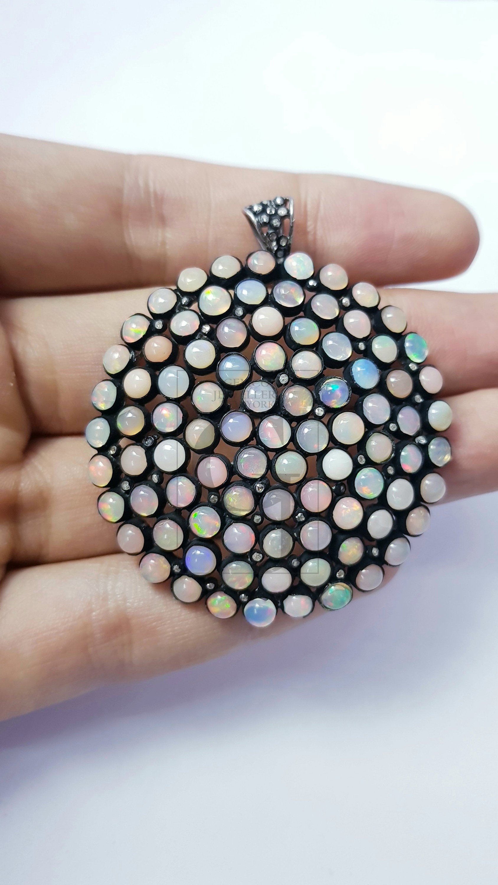 very beautiful opal designer Rosecut pave diamond pendant 925 sterling silver handmade finish diamond jewelry pendant