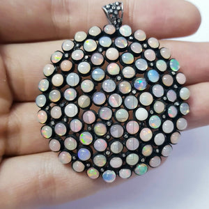 very beautiful opal designer Rosecut pave diamond pendant 925 sterling silver handmade finish diamond jewelry pendant