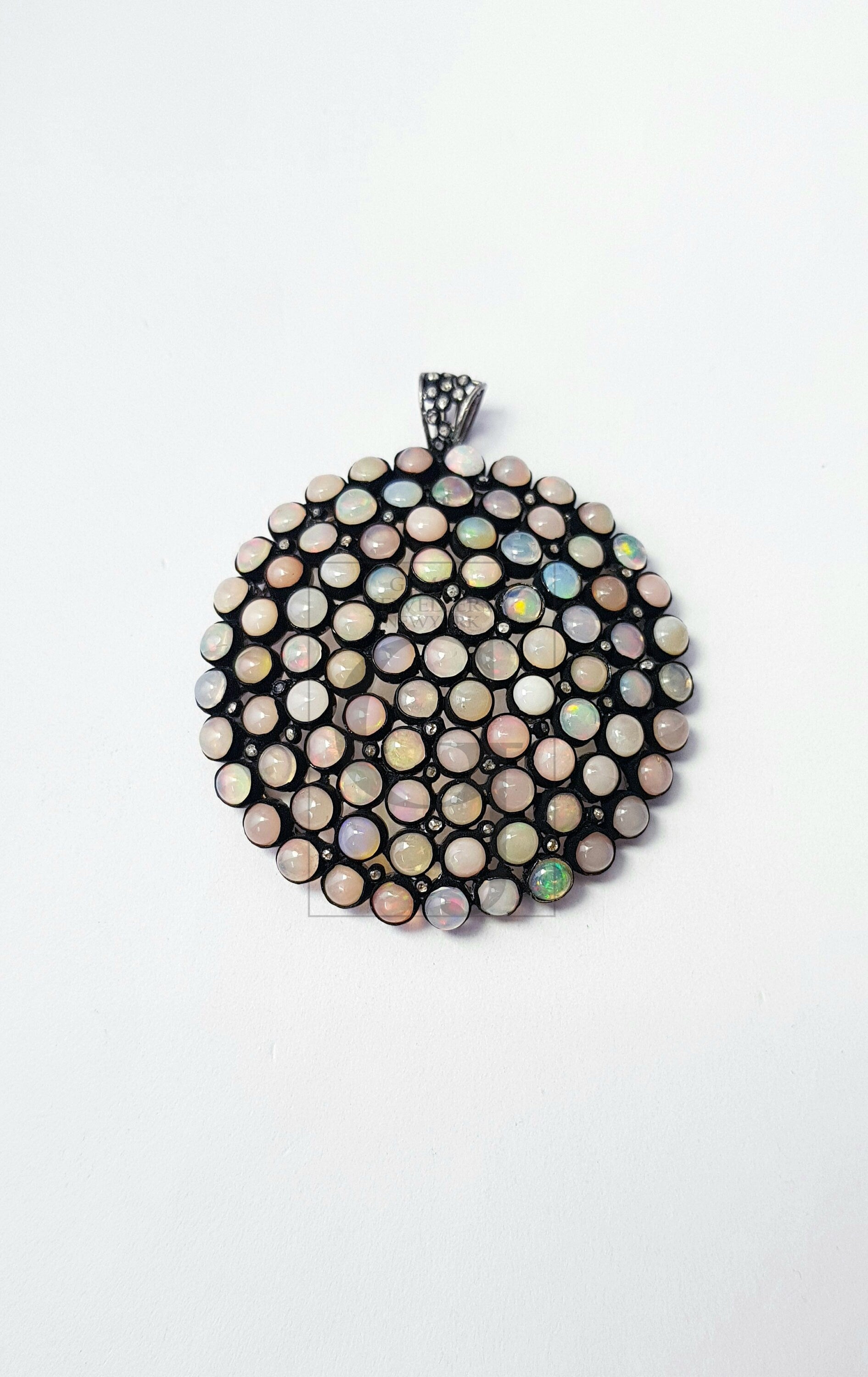 very beautiful opal designer Rosecut pave diamond pendant 925 sterling silver handmade finish diamond jewelry pendant
