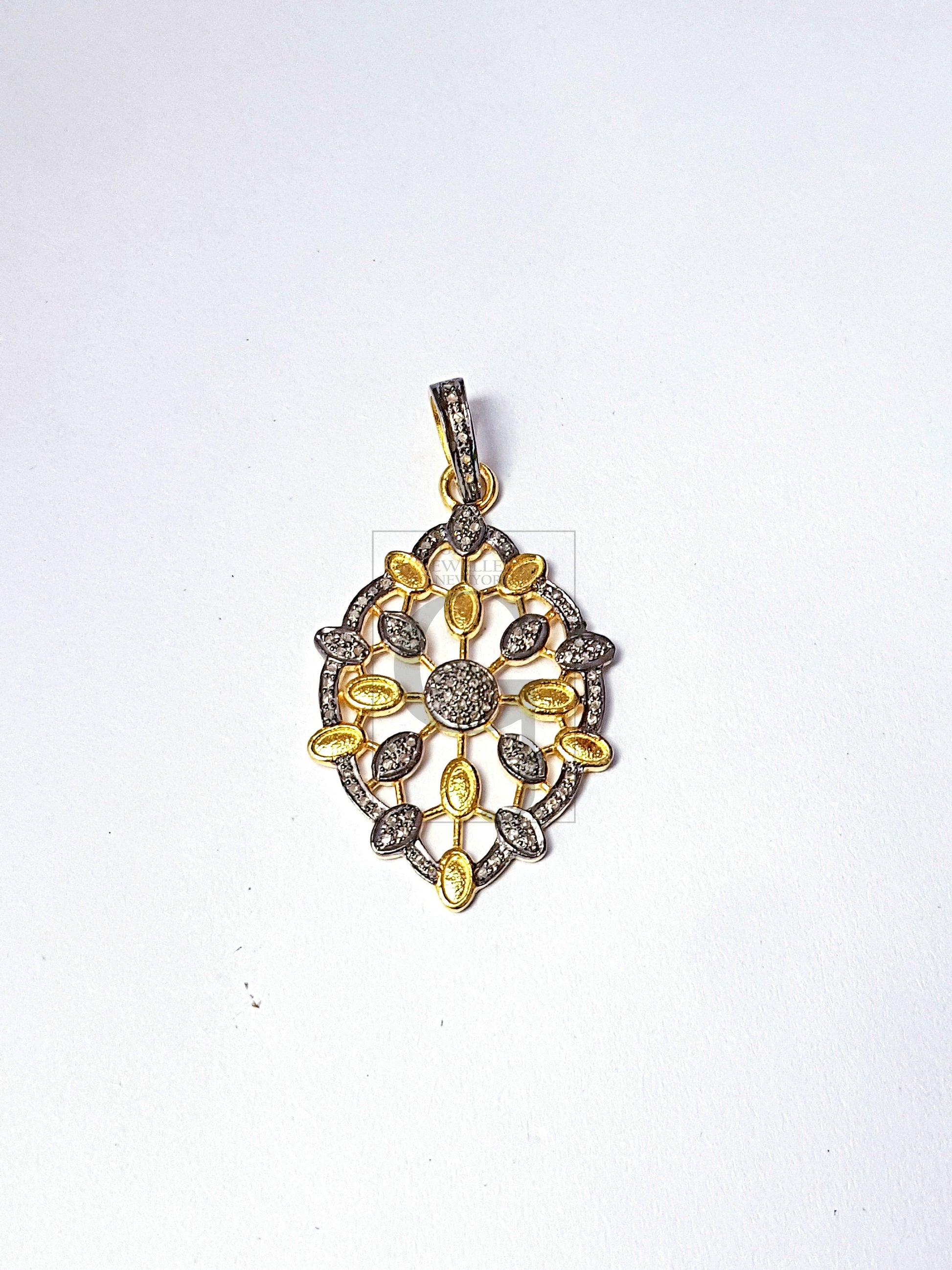 Pave diamond rosecut pendant 925 sterling silver pendant handmade diamond pendant beautiful new design diamond pendant
