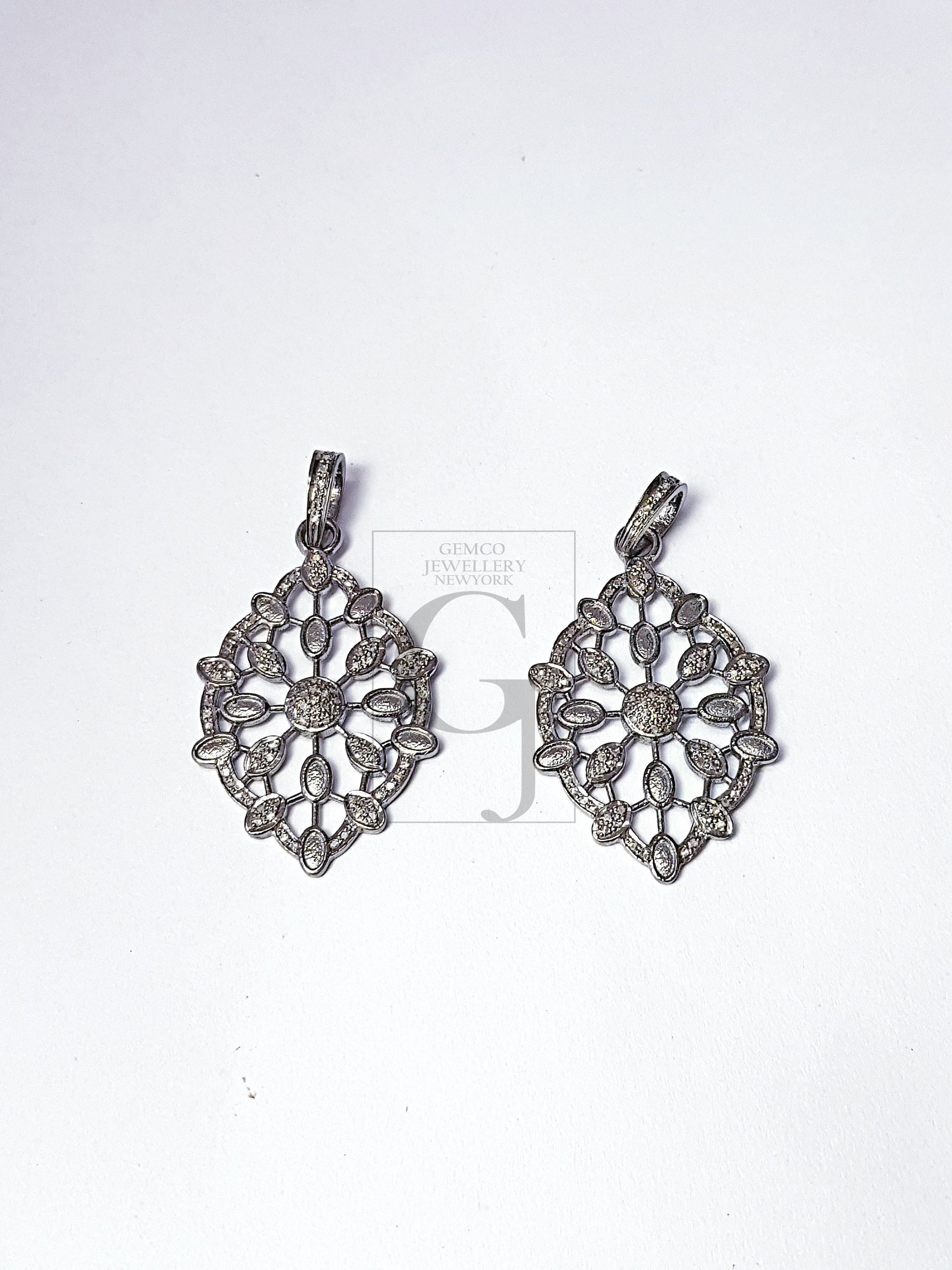 Pave diamond rosecut pendant 925 sterling silver pendant handmade diamond pendant beautiful new design diamond pendant