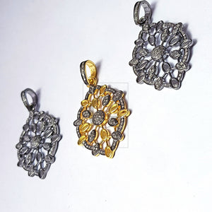 Pave diamond rosecut pendant 925 sterling silver pendant handmade diamond pendant beautiful new design diamond pendant