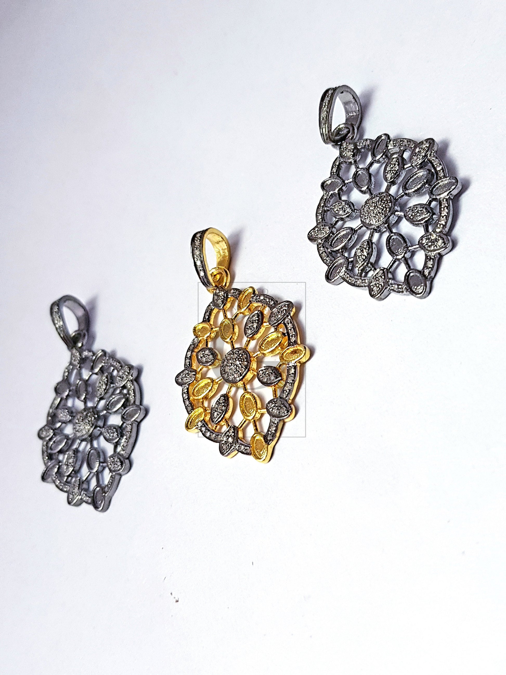 Pave diamond rosecut pendant 925 sterling silver pendant handmade diamond pendant beautiful new design diamond pendant