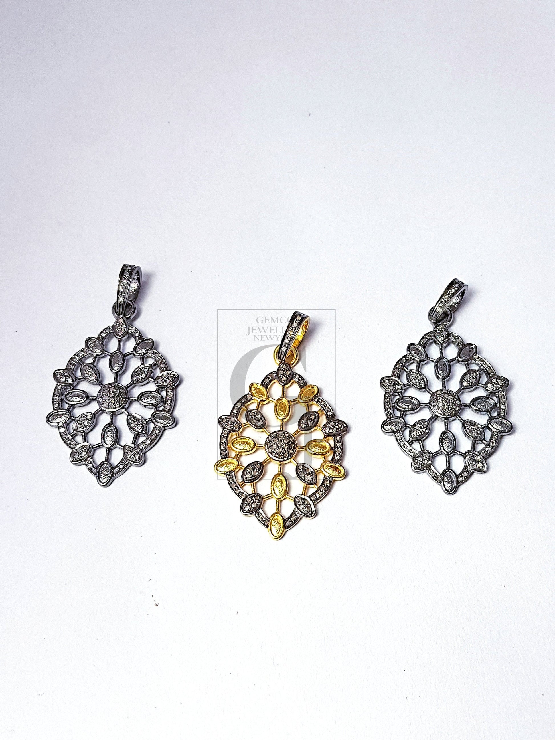 Pave diamond rosecut pendant 925 sterling silver pendant handmade diamond pendant beautiful new design diamond pendant