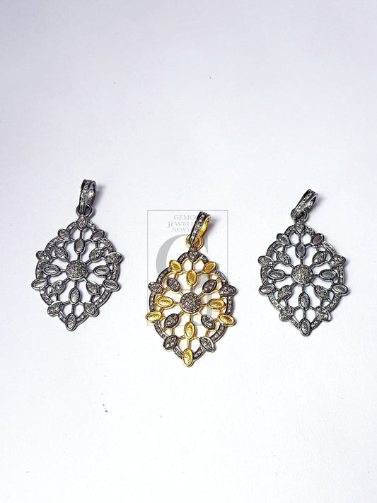 Pave diamond rosecut pendant 925 sterling silver pendant handmade diamond pendant beautiful new design diamond pendant