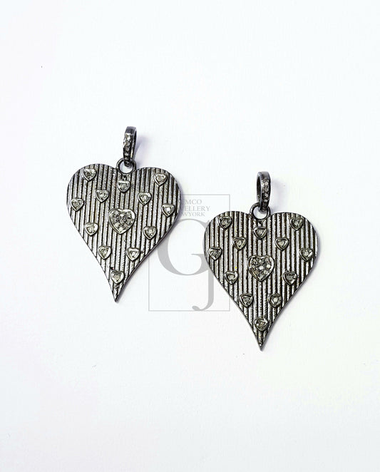 Beautiful Heart Designer Rosecut Pave Diamond Pendant 925 Sterling Silver Handmade Finish Diamond Jewelry Necklace Pendant