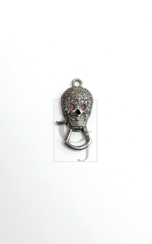 Lates Skull design Rosecut pave diamond lobster design clasp 925 sterling silver handmade finish clasp with matching diamond jump ring