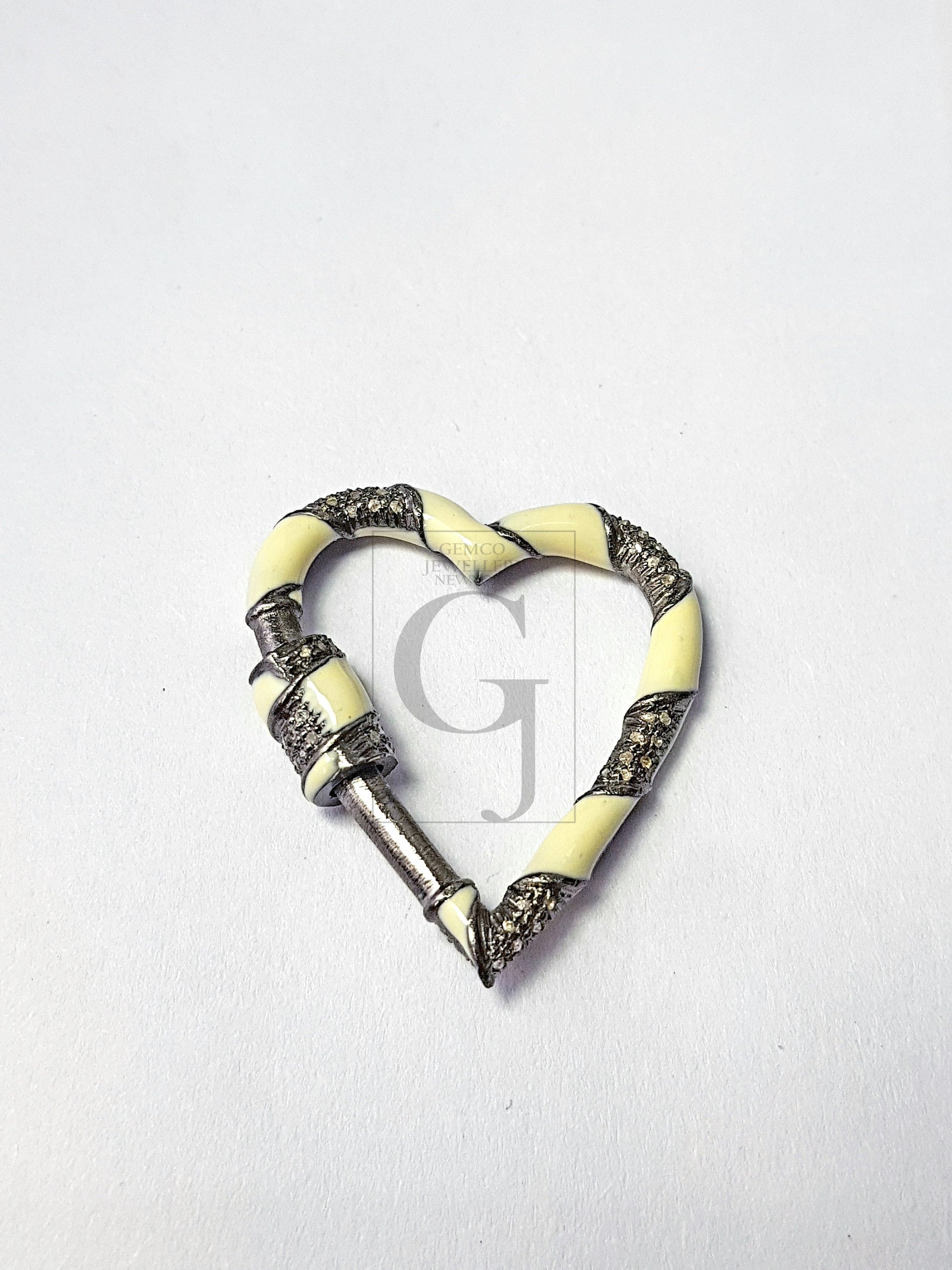 Pave diamond 925 sterling silver handmade heart shape design rose cut  pave diamond latest enameling color screw design clasp diamond locks