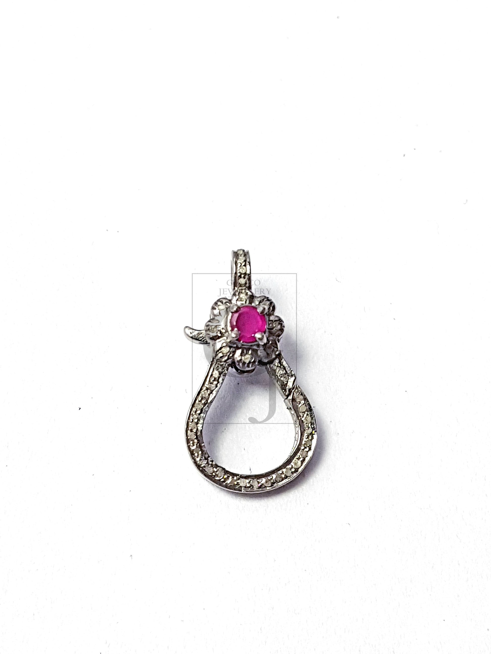 Pave Diamond Lobster Clasp, Pave Rosecut Diamond Clasp,925 Sterling Silver Handmade Pave Diamond Lock Clasp,Pave Diamond Stone Clasp