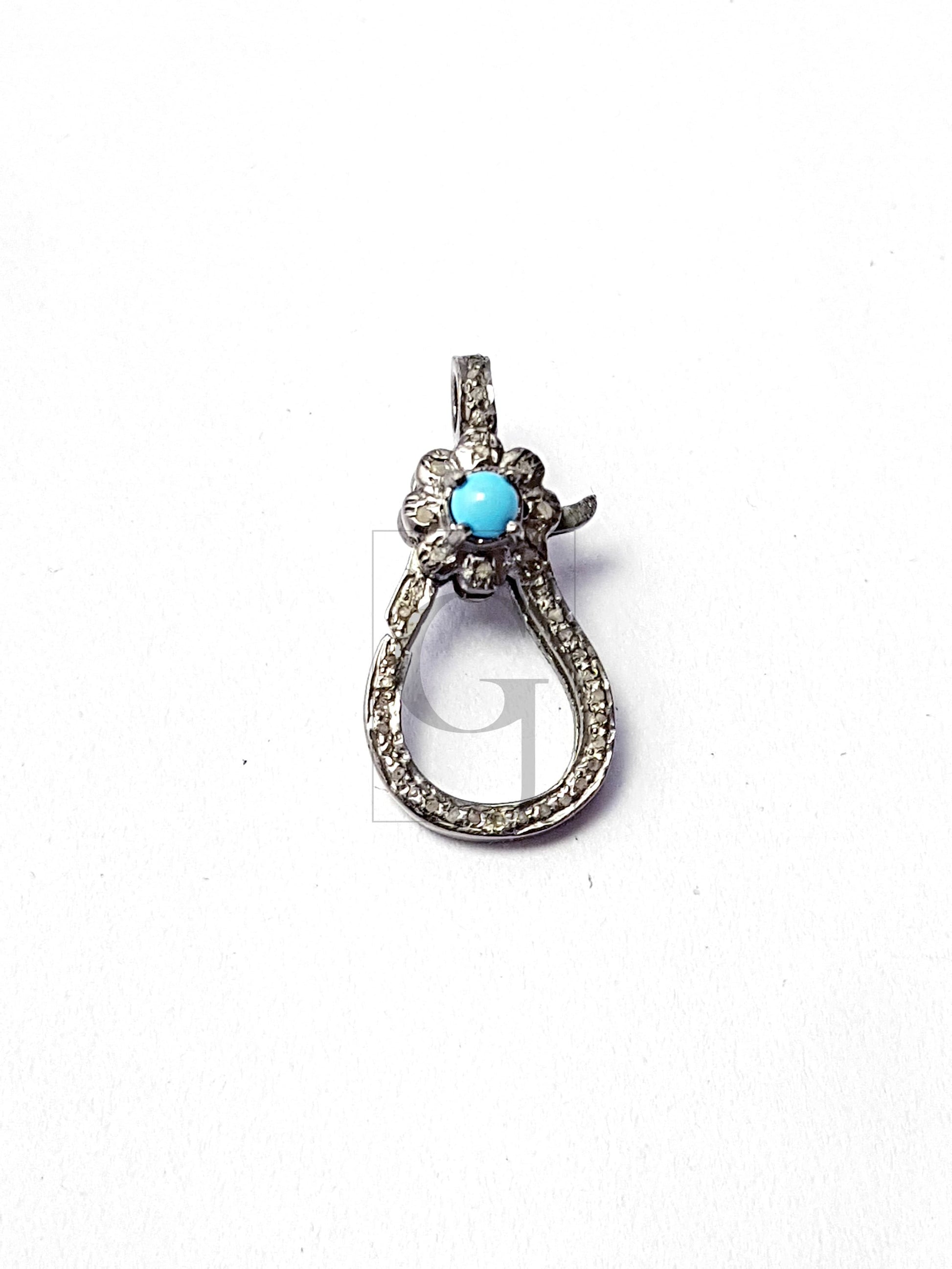 Pave Diamond Lobster Clasp, Pave Rosecut Diamond Clasp,925 Sterling Silver Handmade Pave Diamond Lock Clasp,Pave Diamond Stone Clasp