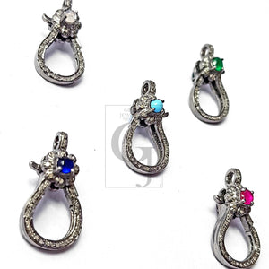 Pave Diamond Lobster Clasp, Pave Rosecut Diamond Clasp,925 Sterling Silver Handmade Pave Diamond Lock Clasp,Pave Diamond Stone Clasp