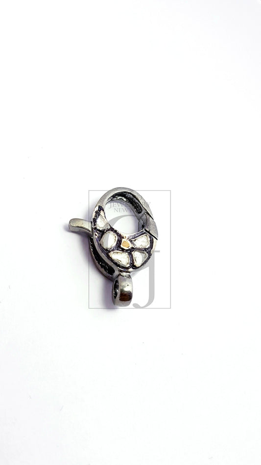 Diamond ploki Rosecut pave diamond lobster clasp, 925 sterling silver handmade finish clasp with matching jump ring,pave diamond clasp,