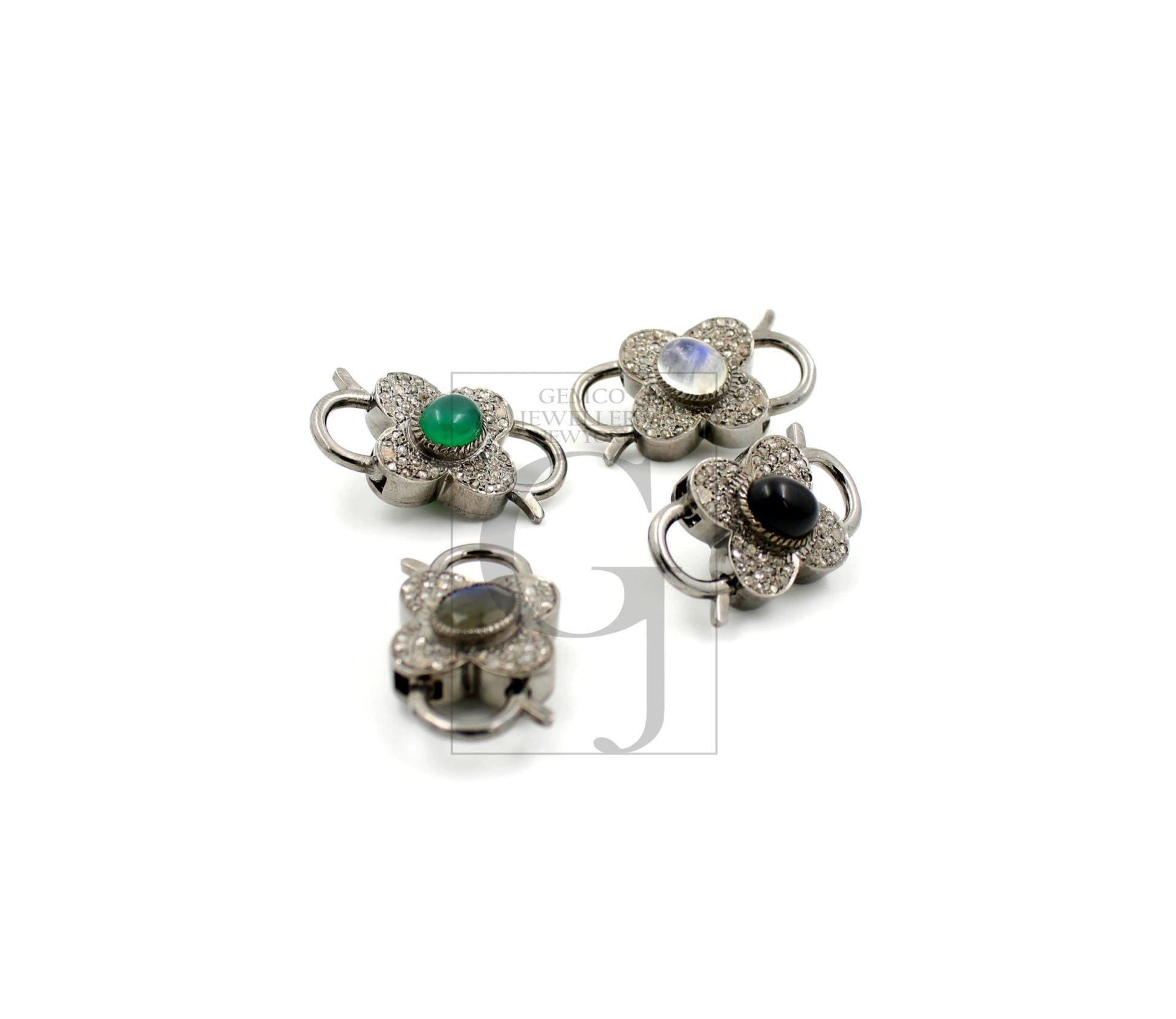 1pc Rosecut pave diamond lobster clasp, sterling silver diamond handmade clasp, color stone diamond  clasp,pave diamond clasp,diamond clasp