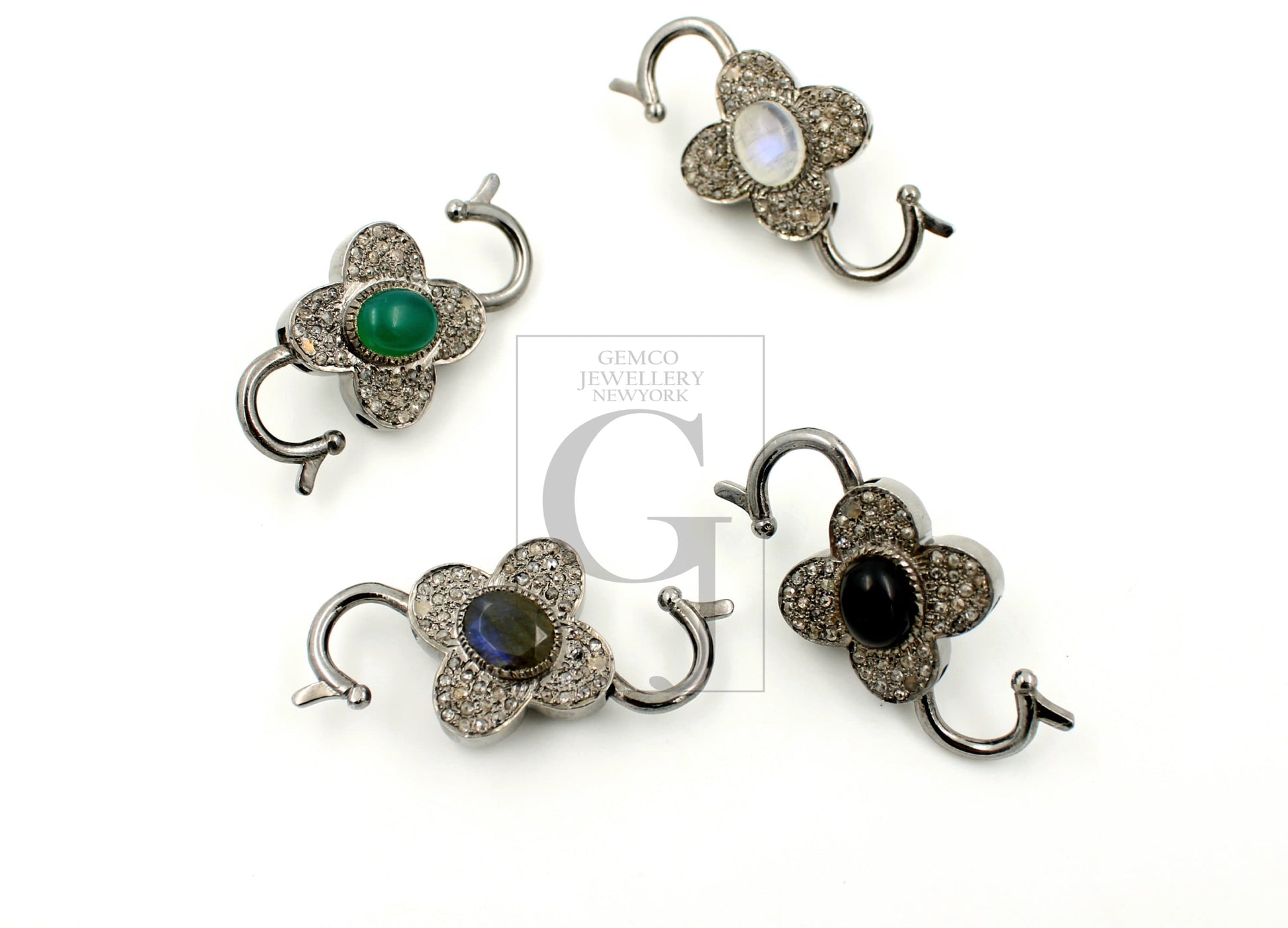 1pc Rosecut pave diamond lobster clasp, sterling silver diamond handmade clasp, color stone diamond  clasp,pave diamond clasp,diamond clasp