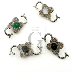 1pc Rosecut pave diamond lobster clasp, sterling silver diamond handmade clasp, color stone diamond  clasp,pave diamond clasp,diamond clasp