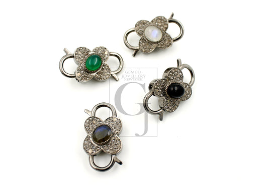 1pc Rosecut pave diamond lobster clasp, sterling silver diamond handmade clasp, color stone diamond  clasp,pave diamond clasp,diamond clasp