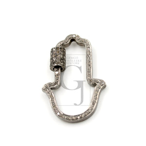 1pc Pave Diamond 925 Sterling Silver Finish Hamsa Shaped Oxidized Screw Design Locks Clasp Charms Carabiner Lock Necklace Making Supplies