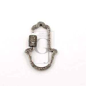 1pc Pave Diamond 925 Sterling Silver Finish Hamsa Shaped Oxidized Screw Design Locks Clasp Charms Carabiner Lock Necklace Making Supplies
