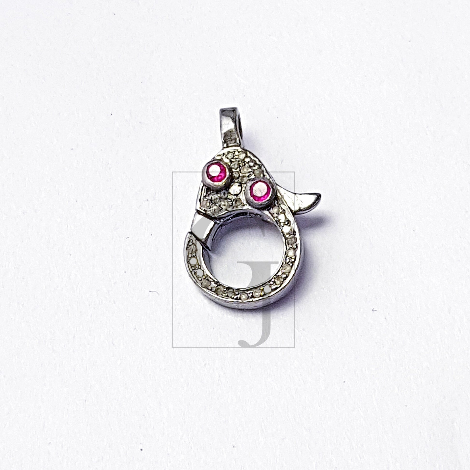 Both Sided Color Stone Design Clasp, Pave Rosecut Diamond Clasp, 925 Sterling Silver Handmade Clasp, Diamond Clasp, Pave Diamond Clasp