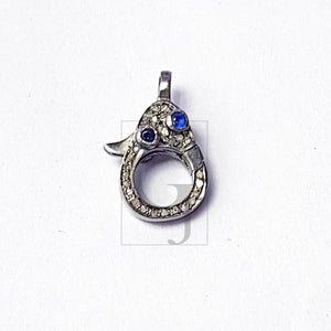 Both Sided Color Stone Design Clasp, Pave Rosecut Diamond Clasp, 925 Sterling Silver Handmade Clasp, Diamond Clasp, Pave Diamond Clasp