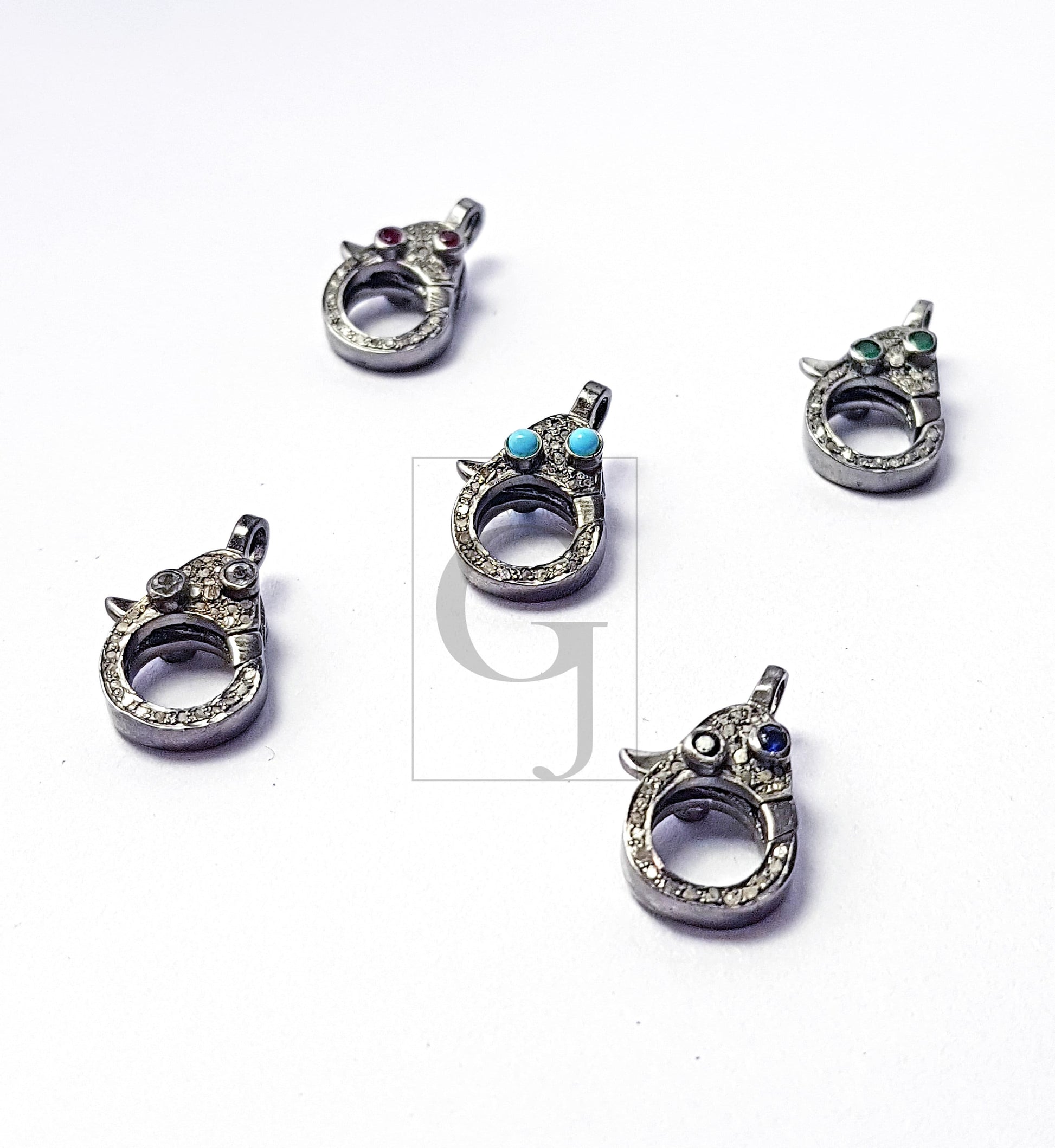 Both Sided Color Stone Design Clasp, Pave Rosecut Diamond Clasp, 925 Sterling Silver Handmade Clasp, Diamond Clasp, Pave Diamond Clasp