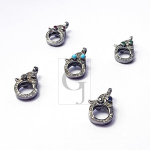 Both Sided Color Stone Design Clasp, Pave Rosecut Diamond Clasp, 925 Sterling Silver Handmade Clasp, Diamond Clasp, Pave Diamond Clasp