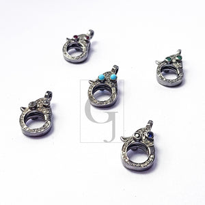 Both Sided Color Stone Design Clasp, Pave Rosecut Diamond Clasp, 925 Sterling Silver Handmade Clasp, Diamond Clasp, Pave Diamond Clasp