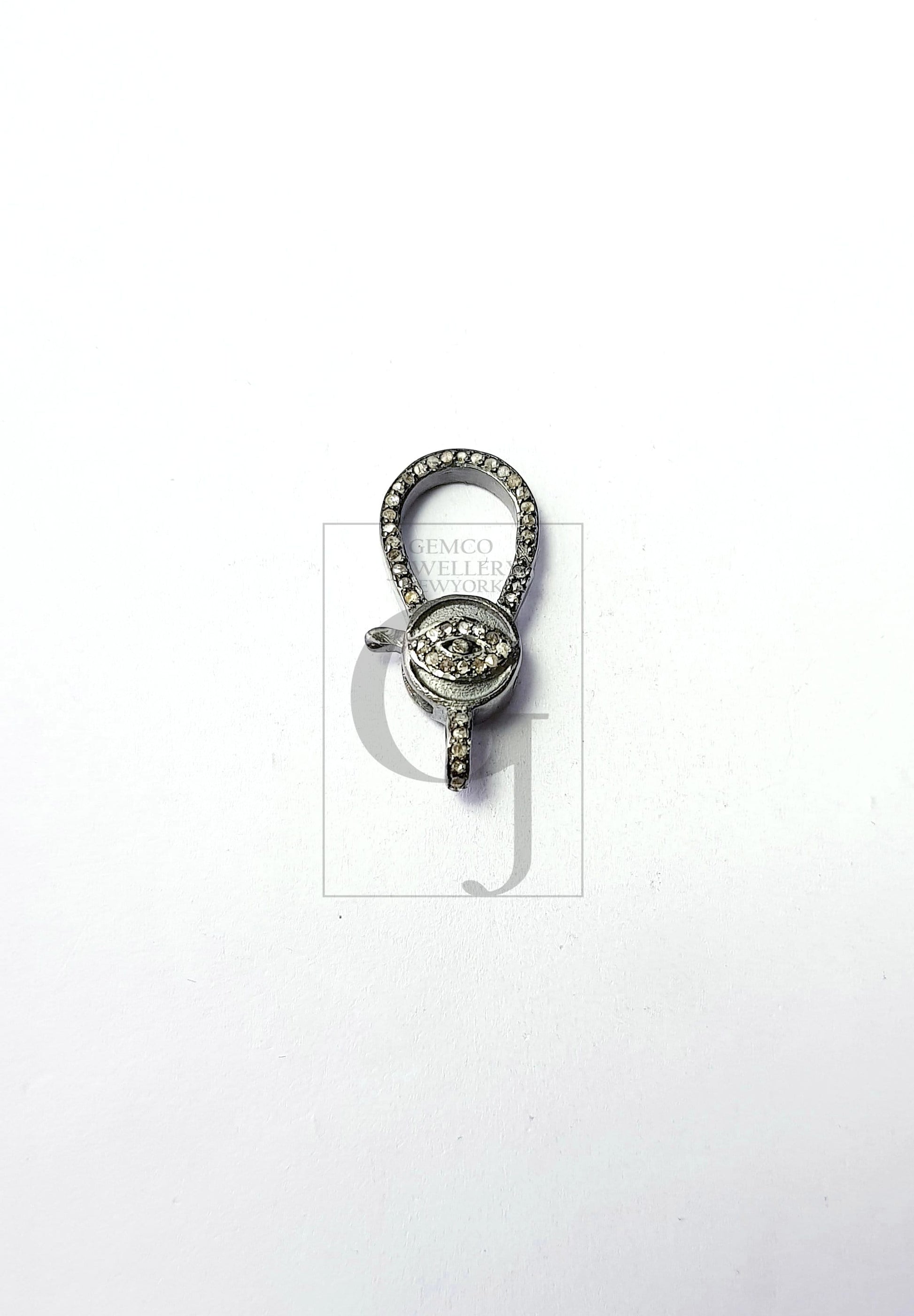 Eye clasp Rosecut pave diamond lobster clasp, 925 sterling silver diamond handmade finish clasp with matching diamond jump ring jewelry
