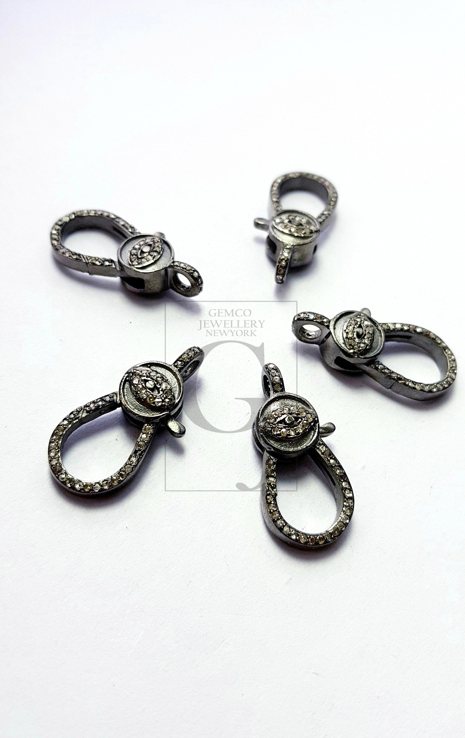 Eye clasp Rosecut pave diamond lobster clasp, 925 sterling silver diamond handmade finish clasp with matching diamond jump ring jewelry