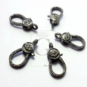 Eye clasp Rosecut pave diamond lobster clasp, 925 sterling silver diamond handmade finish clasp with matching diamond jump ring jewelry