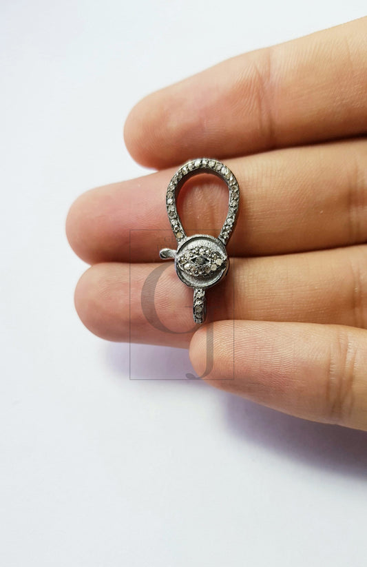 Eye clasp Rosecut pave diamond lobster clasp, 925 sterling silver diamond handmade finish clasp with matching diamond jump ring jewelry