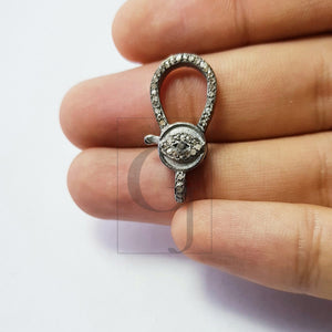 Eye clasp Rosecut pave diamond lobster clasp, 925 sterling silver diamond handmade finish clasp with matching diamond jump ring jewelry