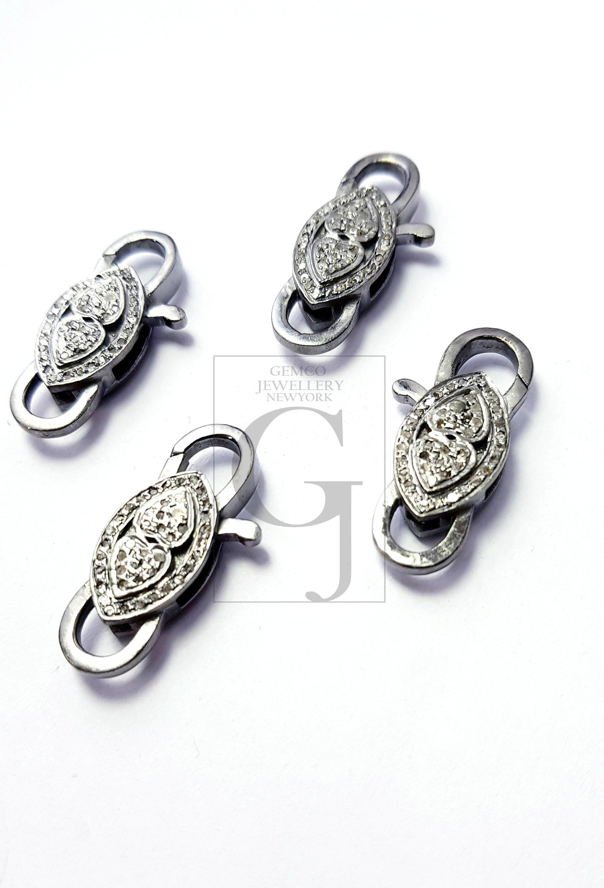 Rosecut pave diamond lobster design clasp 925 sterling silver handmade finish clasp with matching jump ring