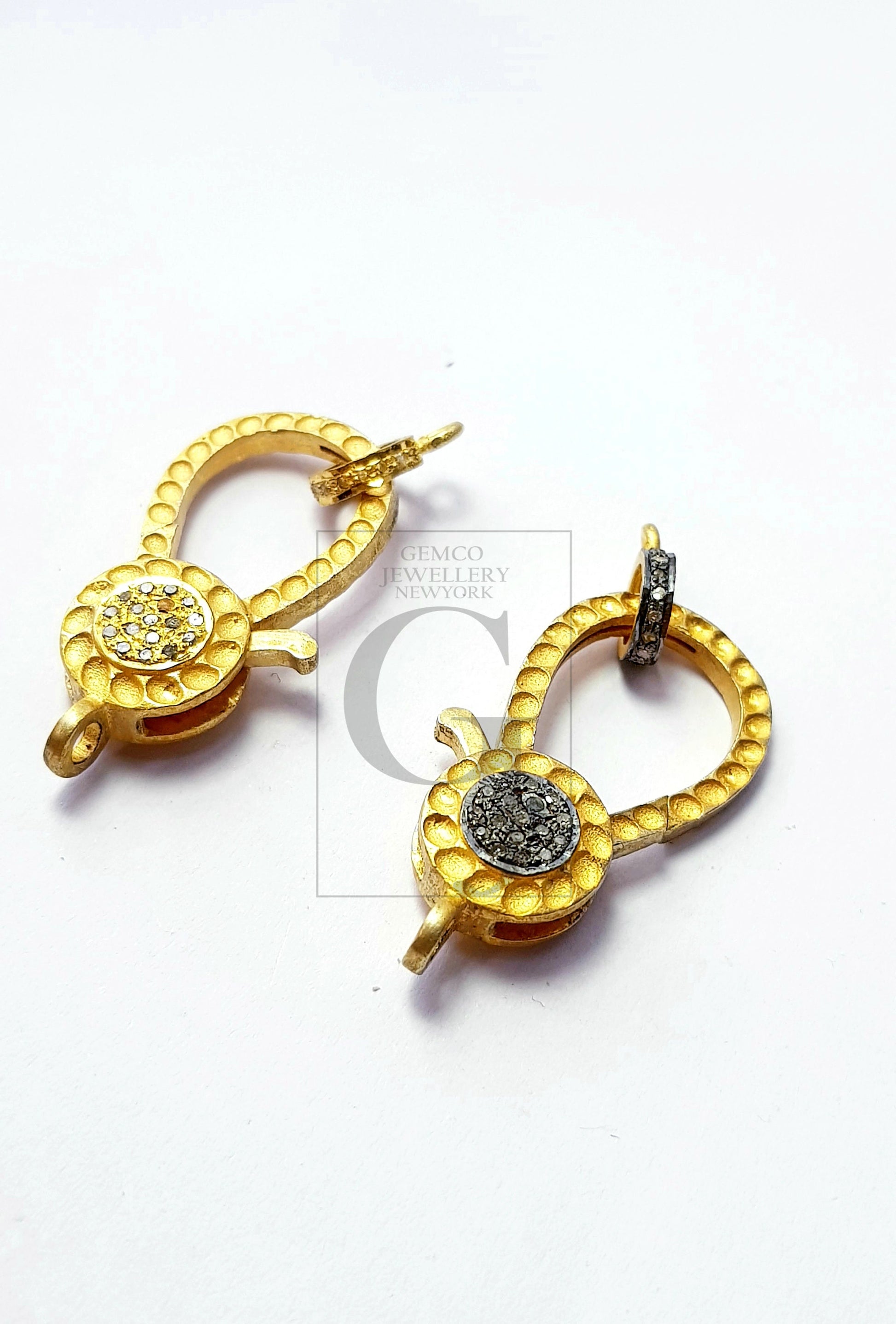 Beautiful Golden Plated Rosecut Pave Diamond Lobster Design Clasp 925 Sterling Silver Handmade Finish Diamond Clasp With Matching Jumpring