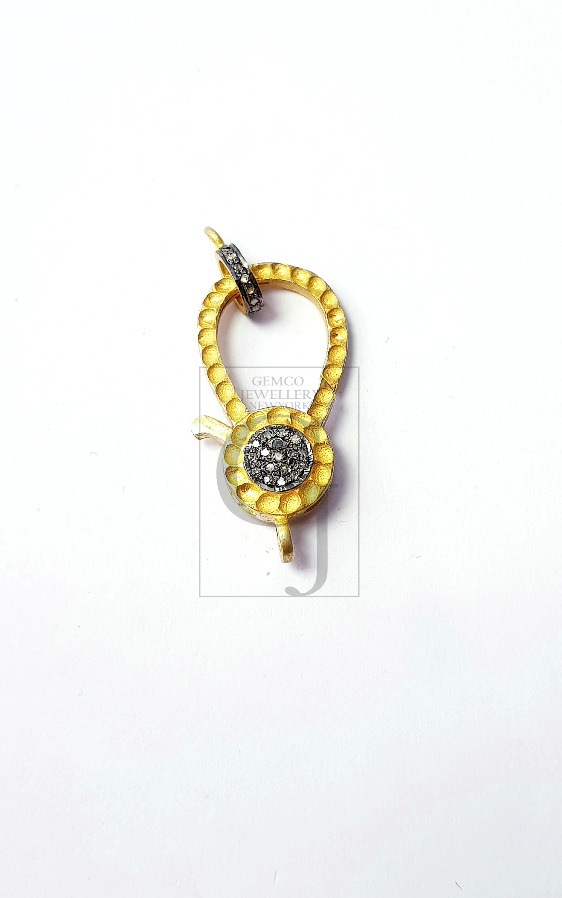 Beautiful Golden Plated Rosecut Pave Diamond Lobster Design Clasp 925 Sterling Silver Handmade Finish Diamond Clasp With Matching Jumpring