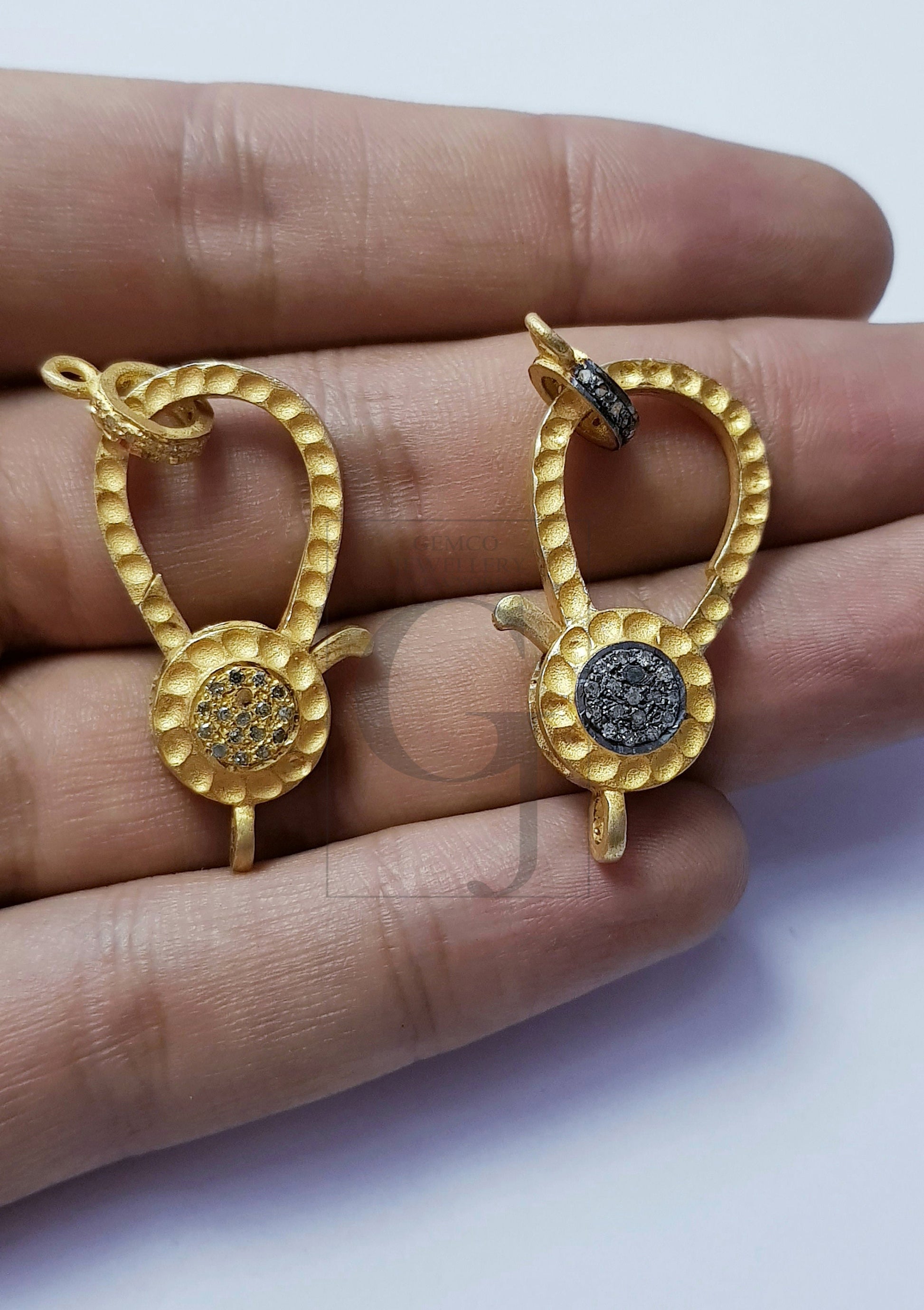 Beautiful Golden Plated Rosecut Pave Diamond Lobster Design Clasp 925 Sterling Silver Handmade Finish Diamond Clasp With Matching Jumpring
