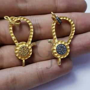 Beautiful Golden Plated Rosecut Pave Diamond Lobster Design Clasp 925 Sterling Silver Handmade Finish Diamond Clasp With Matching Jumpring